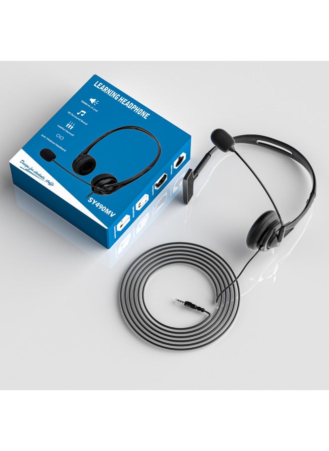 Telephone Office Unilateral Headset USB Interface Wire Control Network Class Headset Learning Conference Headset Customization-Color:SY490 Single Ear Black 3.5mm Headphone With Packing  - Image 1
