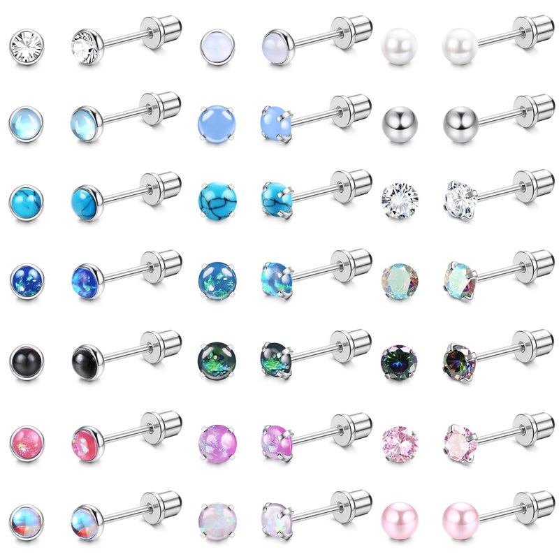 Yadoca 21Pairs Hypoallergenic Surgical Steel Earrings - Flat Back Stud Earrings for Women Men - 20G Small Flatback Stud Earrings - Screw Back Cartilage Earring Sets for Multiple Piercing - Image 1