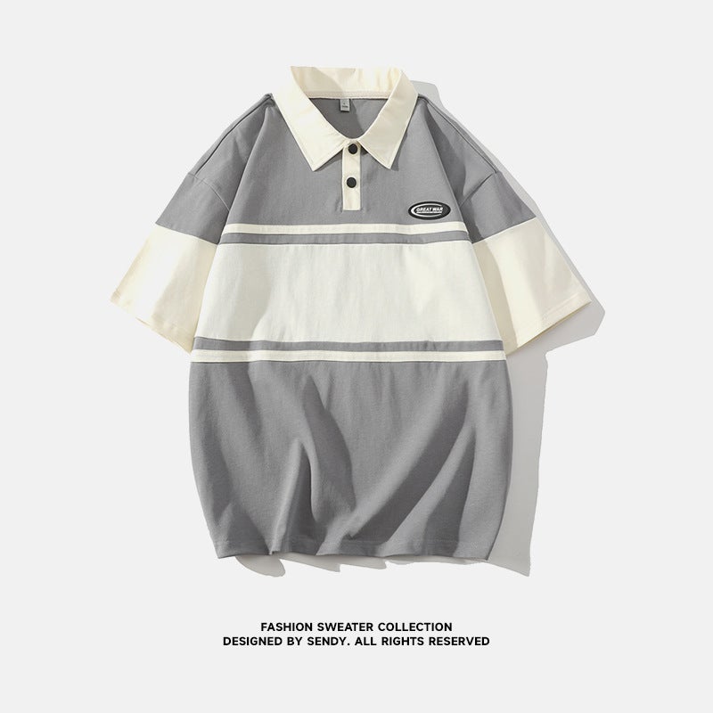 Japanese Style White Bottom Tile Style Stitching Summer Men'S Fashionable Loose Clothing Fashion Brand Hong Kong Style Short-Sleeved T-Shirt For Students - Image 4