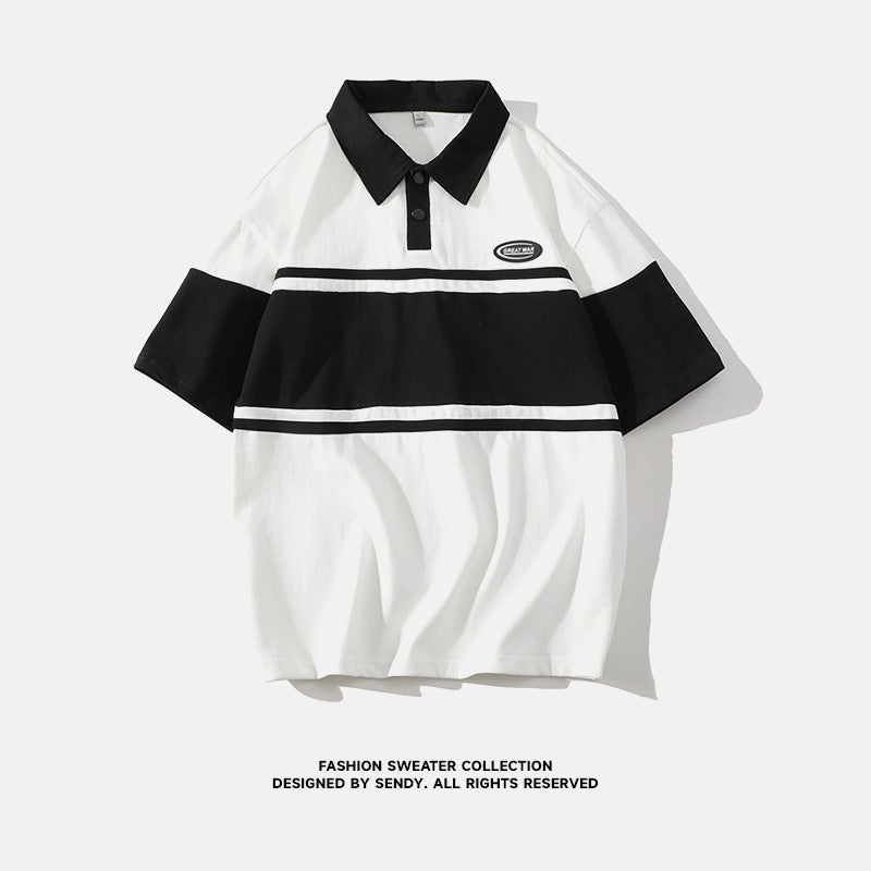Japanese Style White Bottom Tile Style Stitching Summer Men'S Fashionable Loose Clothing Fashion Brand Hong Kong Style Short-Sleeved T-Shirt For Students - Image 5