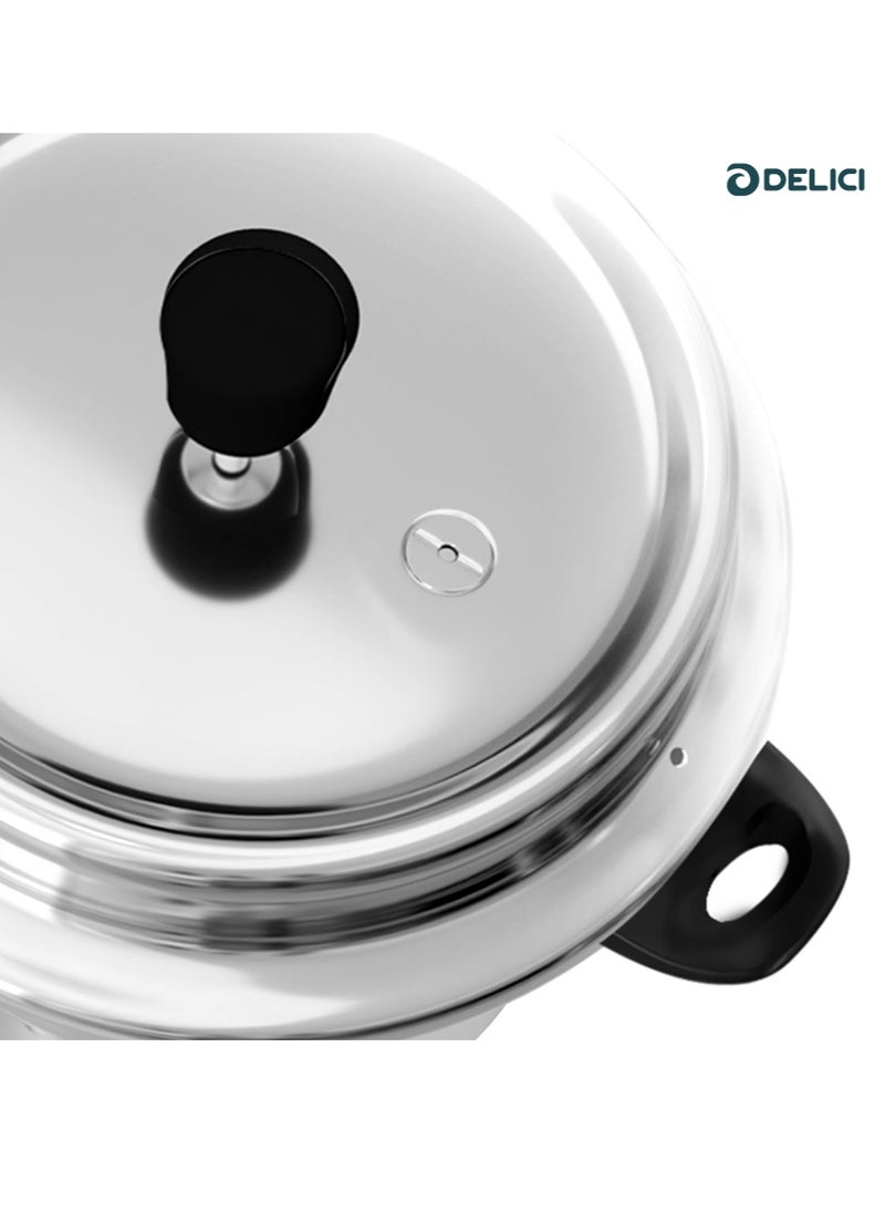 DELICI - 10Liters Dripless 10-Litre Pressure Cooker (ADPC10E) - Premium Virgin Aluminium, Smart Spillage Control, High Thermal Heating, Quality Regulator, Leak-Free Lid, Heat-Proof Handle, Anti-Bulging Bottom Silver - Image 1