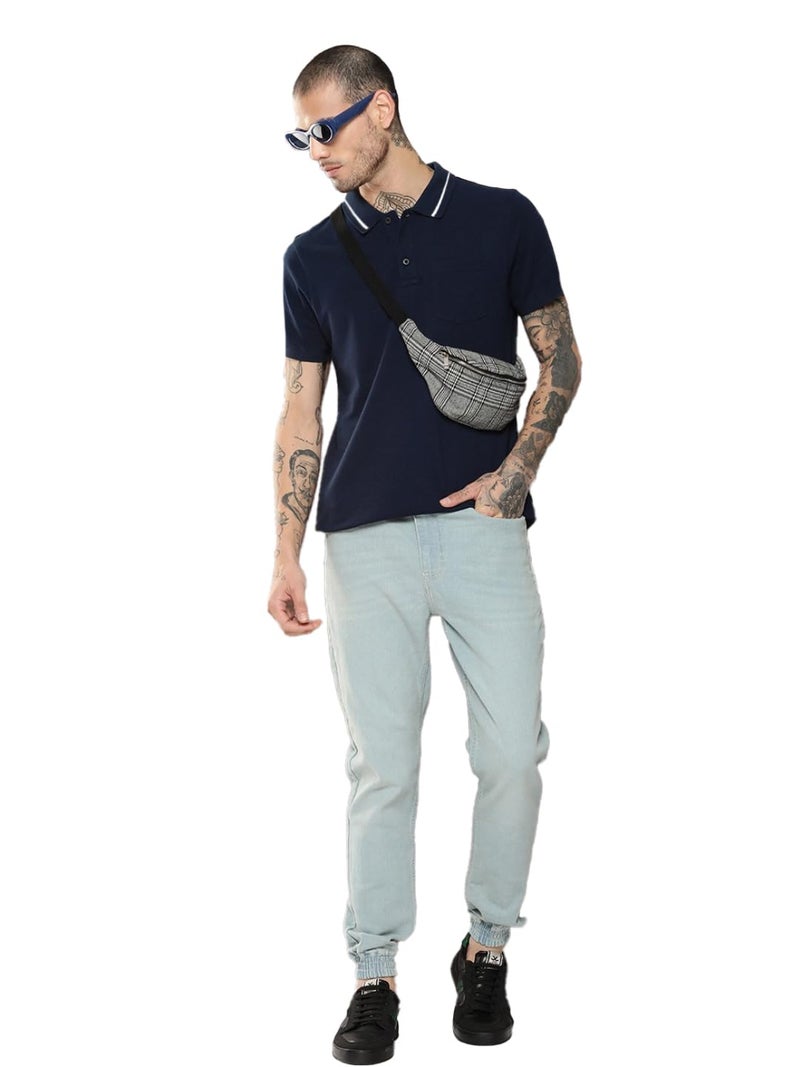 LEOTUDE Men's Regular Fit Honeycomb Half Sleeve Collar Neck Tshirt (P999_MARRN_P_Navy_2XL) - Image 5