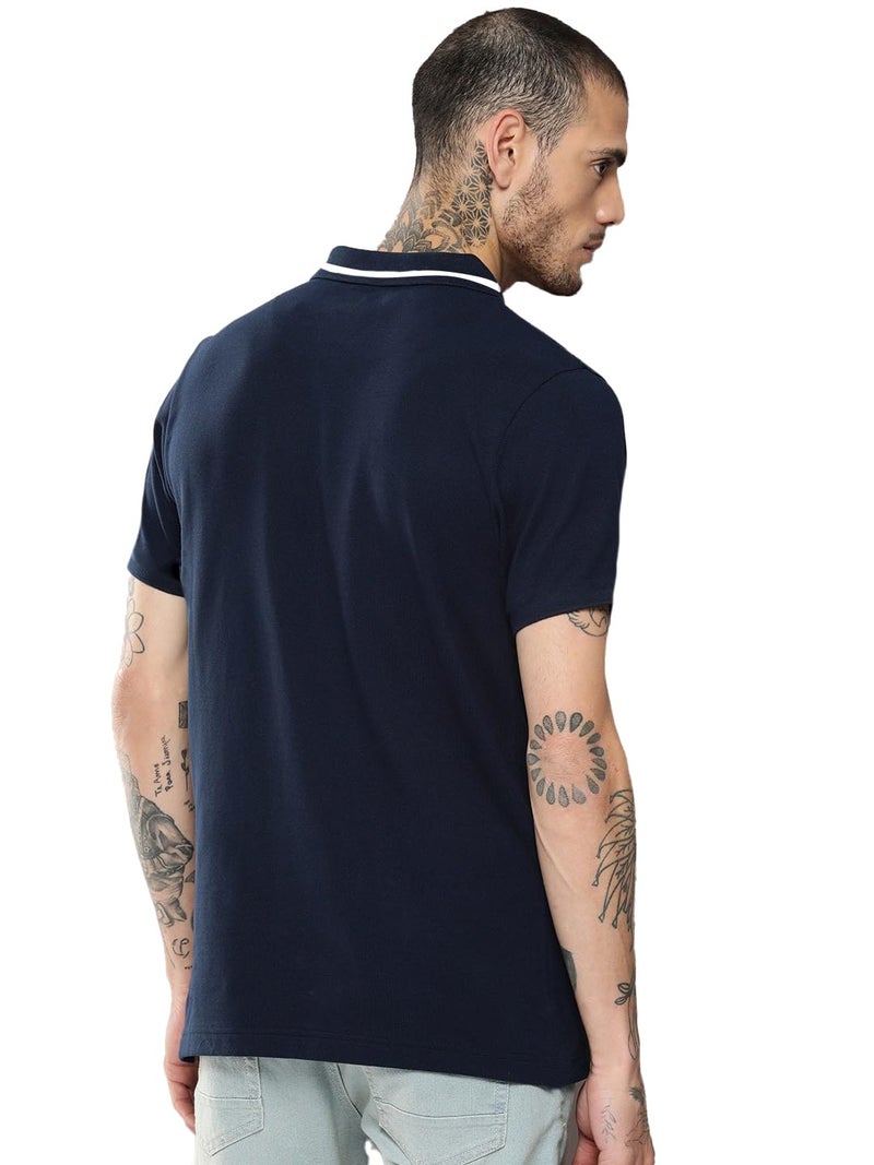 LEOTUDE Men's Regular Fit Honeycomb Half Sleeve Collar Neck Tshirt (P999_MARRN_P_Navy_2XL) - Image 4