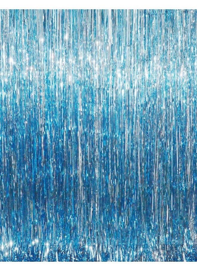GOER 3.2 Ft X 9.8 Ft Metallic Tinsel Foil Fringe Curtains Party Photo Backdrop Party Streamers For Birthday Graduation New Year Eve Decorations Wedding Decor (Light Blue 1 Pack)  - Image 1