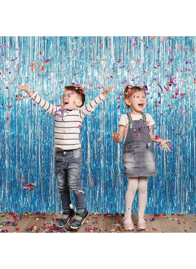 GOER 3.2 Ft X 9.8 Ft Metallic Tinsel Foil Fringe Curtains Party Photo Backdrop Party Streamers For Birthday Graduation New Year Eve Decorations Wedding Decor (Light Blue 1 Pack)  - Image 3