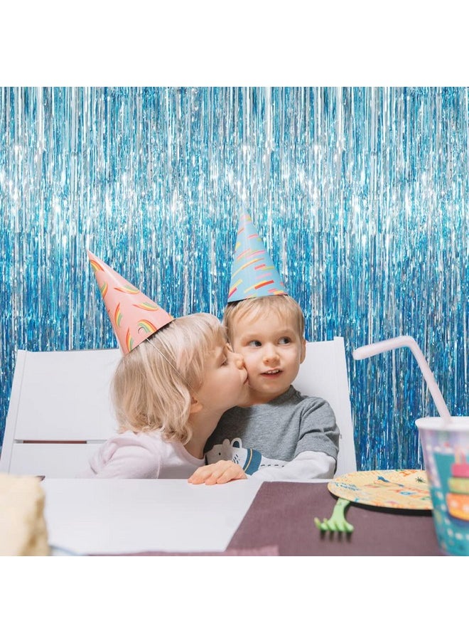 GOER 3.2 Ft X 9.8 Ft Metallic Tinsel Foil Fringe Curtains Party Photo Backdrop Party Streamers For Birthday Graduation New Year Eve Decorations Wedding Decor (Light Blue 1 Pack)  - Image 4