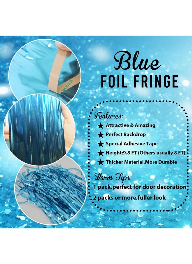 GOER 3.2 Ft X 9.8 Ft Metallic Tinsel Foil Fringe Curtains Party Photo Backdrop Party Streamers For Birthday Graduation New Year Eve Decorations Wedding Decor (Light Blue 1 Pack)  - Image 2