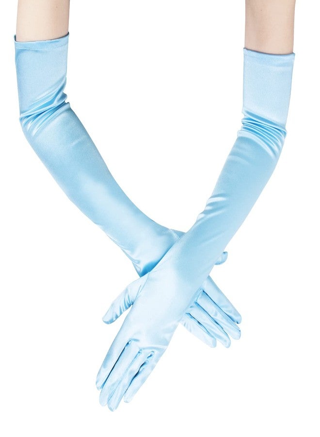 جيسن قفازات جيسن النسائية من الساتان، مناسبة لحفلات الزفاف والمناسبات الرسمية، لون أزرق بحيري، طولها 22 بوصة. - Image 3