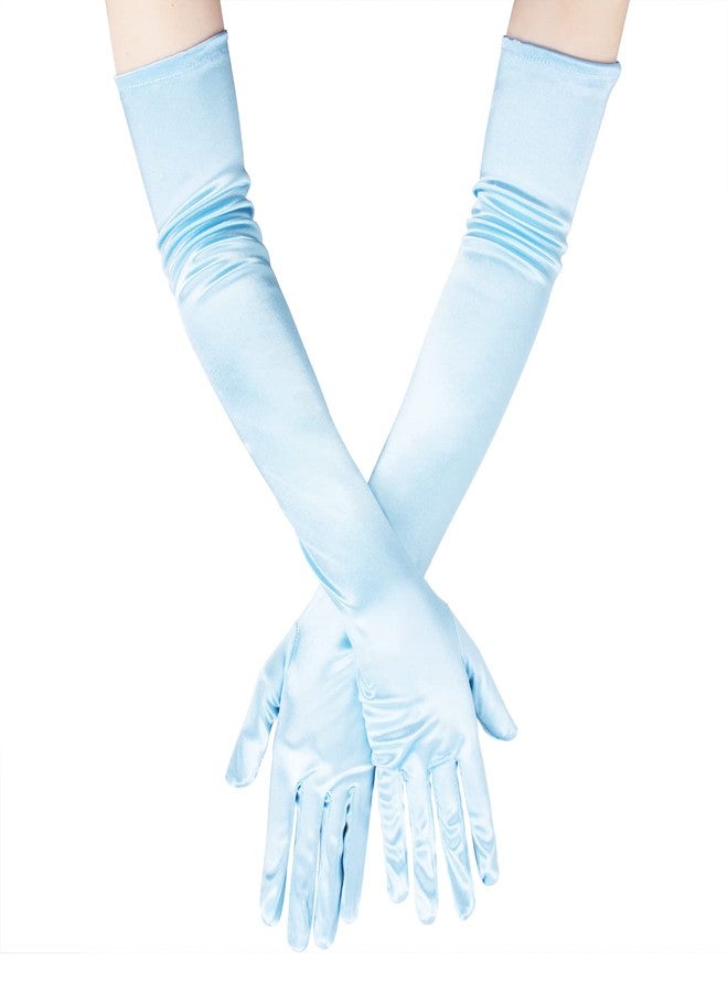 جيسن قفازات جيسن النسائية من الساتان، مناسبة لحفلات الزفاف والمناسبات الرسمية، لون أزرق بحيري، طولها 22 بوصة. - Image 5
