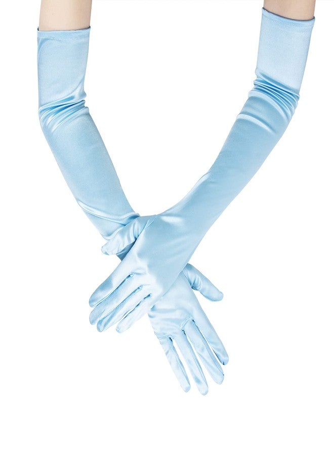 جيسن قفازات جيسن النسائية من الساتان، مناسبة لحفلات الزفاف والمناسبات الرسمية، لون أزرق بحيري، طولها 22 بوصة. - Image 4
