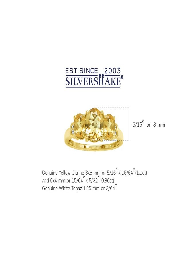 Silvershake 1.96 CTW 3-Stone Genuine Oval Shape Citrine 14K Yellow Gold Plated 925 Sterling Silver Ring November Gemstone Birthstone Size 7 - Image 3