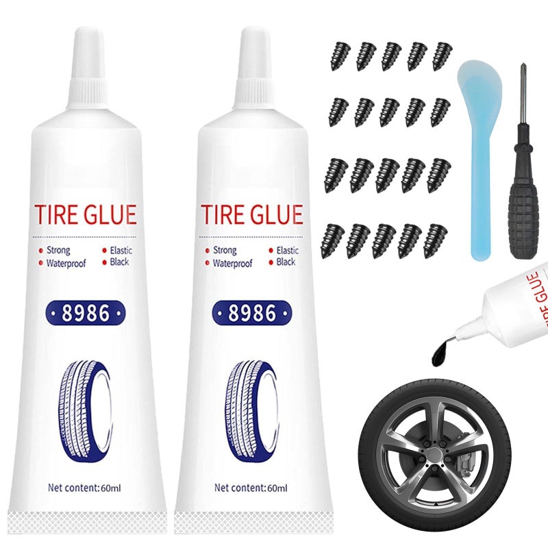 Generic kintsukuroi 120ml Tire Repair Glue, Tire Patch Glue Kit with Tire Repair Nail, 24Pcs Tire Repair Kit for Vacuum Tire Puncture Repair on Cars, Motorcycles, Trucks, and Tractors, Super Sticky  - Image 1
