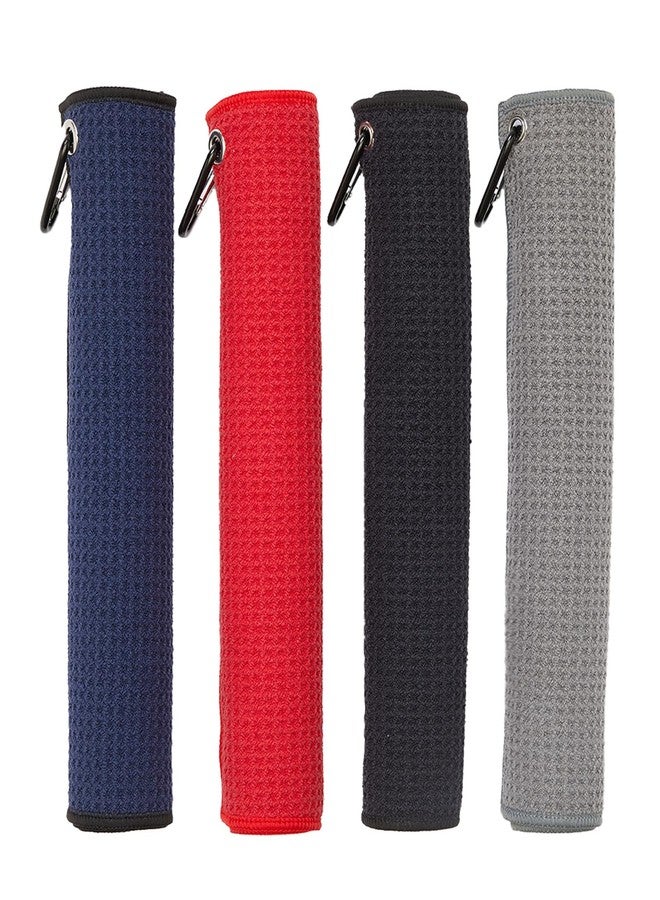 DMwespe 4 Pack Golf Towels, 11.8" X 11.8" Microfiber Golf Towel with Carabiner Clip, Waffle Pattern Golf Towels with Hook and Loop Fastener for Bag, Cleaning Towel Black/Grey/Red/Navy Blue - Image 1