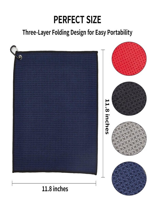DMwespe 4 Pack Golf Towels, 11.8" X 11.8" Microfiber Golf Towel with Carabiner Clip, Waffle Pattern Golf Towels with Hook and Loop Fastener for Bag, Cleaning Towel Black/Grey/Red/Navy Blue - Image 4
