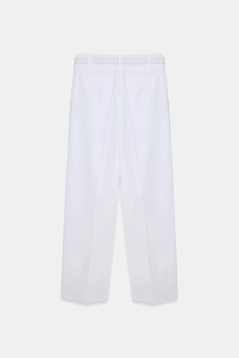 Dilvin White DILVIN Wide-Leg Belted Crepe Trousers for Women | Best Price UAE