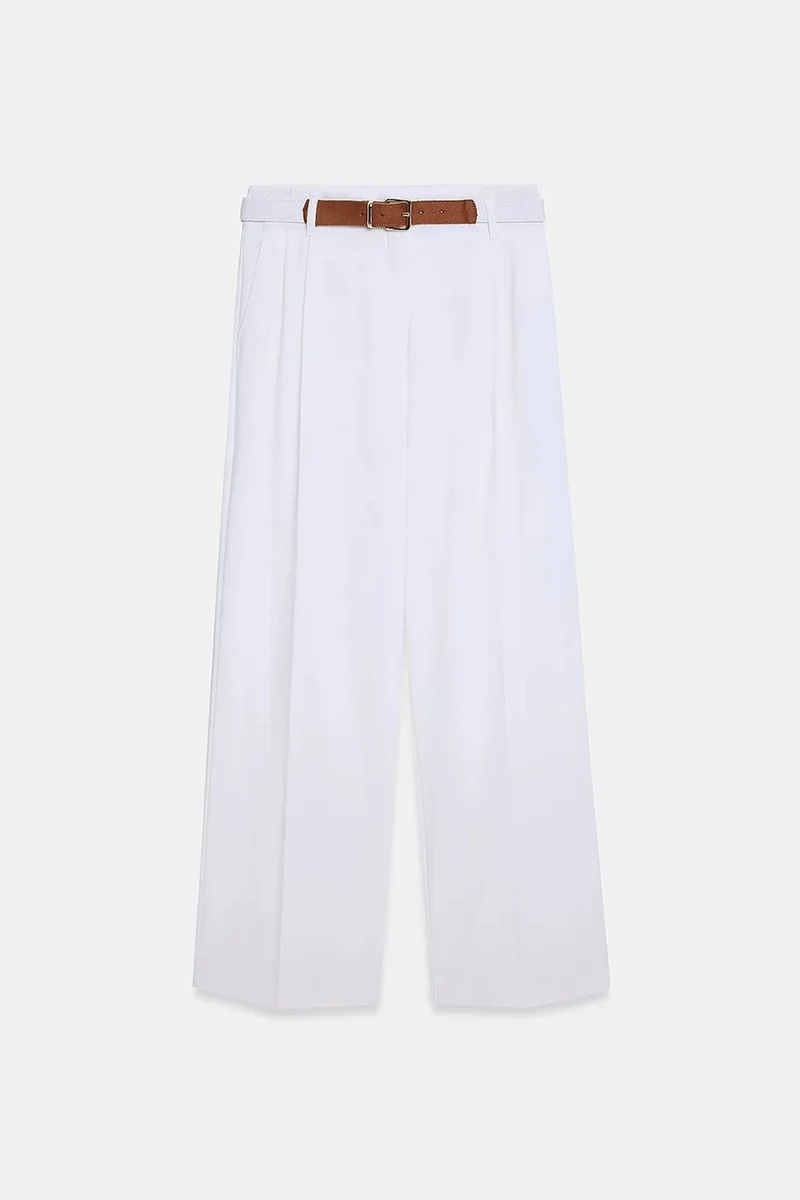 DILVIN Wide-Leg Belted Crepe Trousers