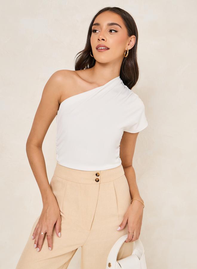 ستايلي توب كتف واحد محبوك بتفاصيل مجمعة - Image 1