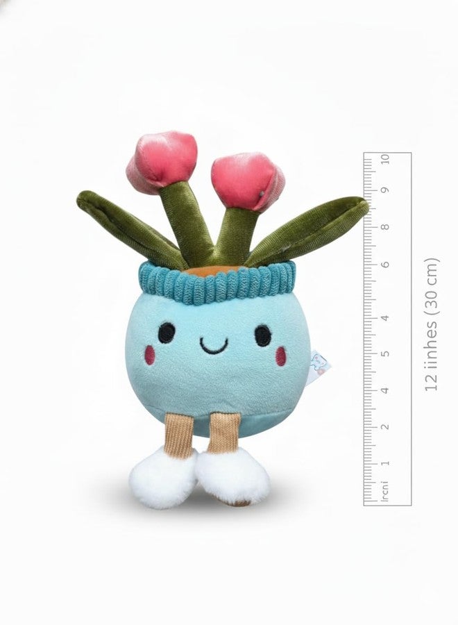 TeraaBliss Cute Plush Plant Toy with Smiling Face & Dangling Legs - Soft Stuffed Figure for Kids, Room Decor Gift (Blue + Rose) - Image 2