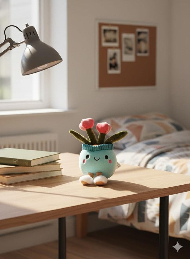 TeraaBliss Cute Plush Plant Toy with Smiling Face & Dangling Legs - Soft Stuffed Figure for Kids, Room Decor Gift (Blue + Rose) - Image 4