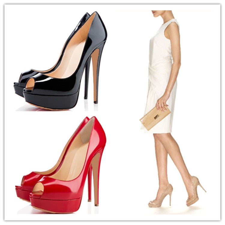 High-Quality Patent Leather Small Fish Mouth High Heel Water Platform Shallow Mouth Shoes Catwalk Women'S Shoes Large Size 46 Can Be Set Color - Image 2