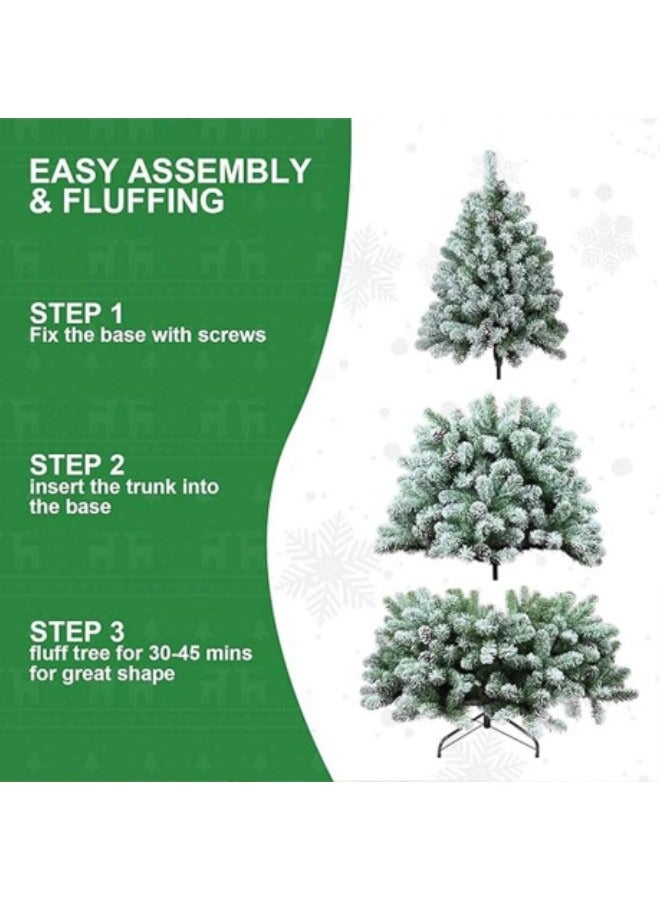 GGEROU 150cm Snowy Artificial Christmas Tree, Snow Flocked Artificial Trees with Pine Cones Berries Pre-Decorated, 450 Frosted Branch Tip - Image 4