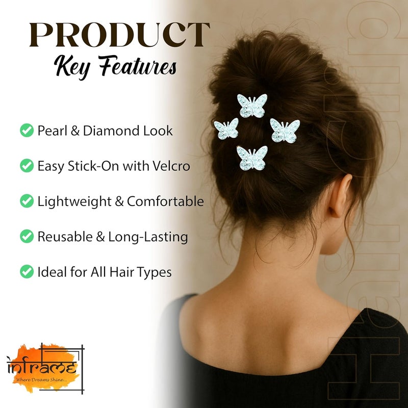 INFRAME Hair Clip (Pack Of 12 Pieces) Stick On Hair Clip/Pin Accessories for hair decoration. Stylish Hair Accessories for Women & Girls | Gold Finish Bridal & Party Hair Clips (D-2 (Silver)) - Image 3