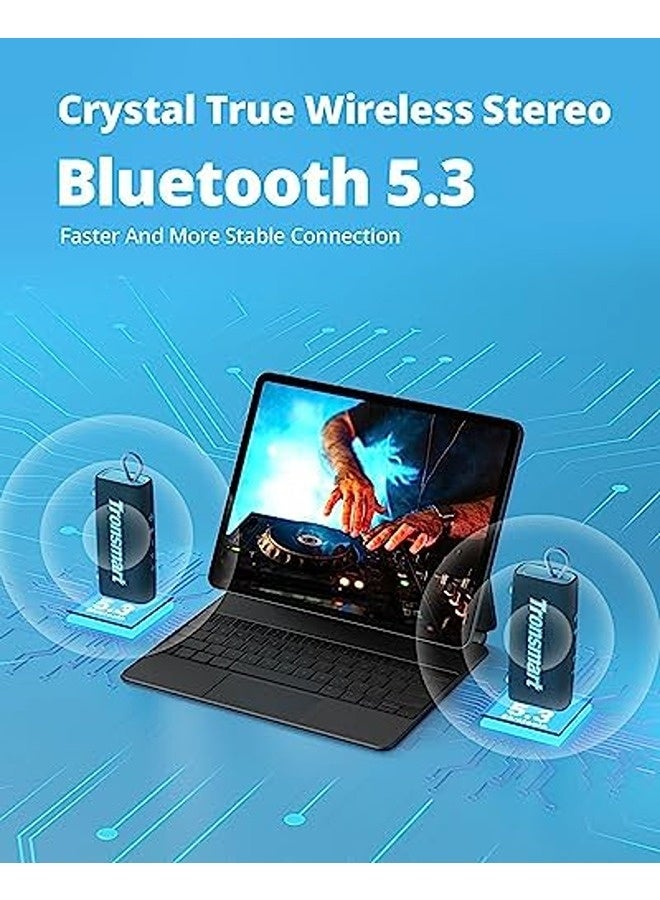 Tronsmart Trip Mini Portable Bluetooth Speaker – Bluetooth 5.3, 10W Stereo Sound, 20H Playtime, Built-in Microphone, AUX Input, IPX7 Waterproof, Compact Wireless Speaker for Outdoor, Beach & Bike Travel (Blue) - Image 3
