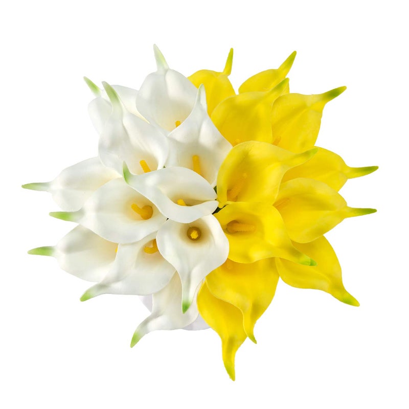 Crafjie 22pcs 134 Inch Lataex Real Touch Artificial Calla Lily Flowers for Home Decor for Spring Flowers Home Kitchen Wedding Decorations and centerpiecesWhite and Yellow