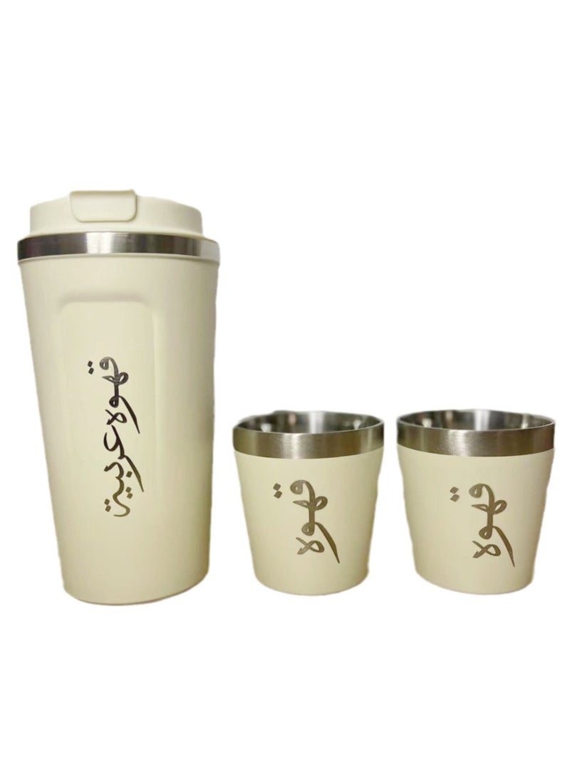 Aijmil New Arabic 304 Stainless Steel Coffee Cup Set: With 2 Vacuum Small Cups | Bonus: Cleaning Brush + Storage Bag​ - Image 2