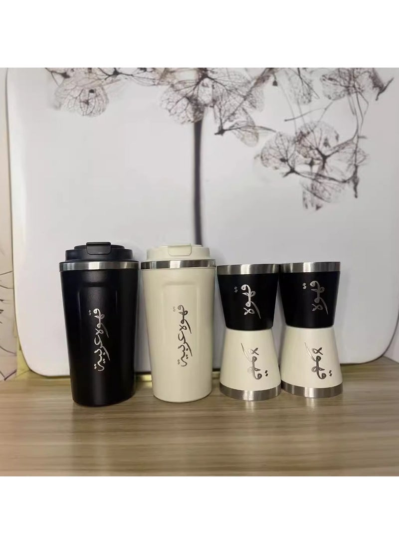 Aijmil New Arabic 304 Stainless Steel Coffee Cup Set: With 2 Vacuum Small Cups | Bonus: Cleaning Brush + Storage Bag​ - Image 3