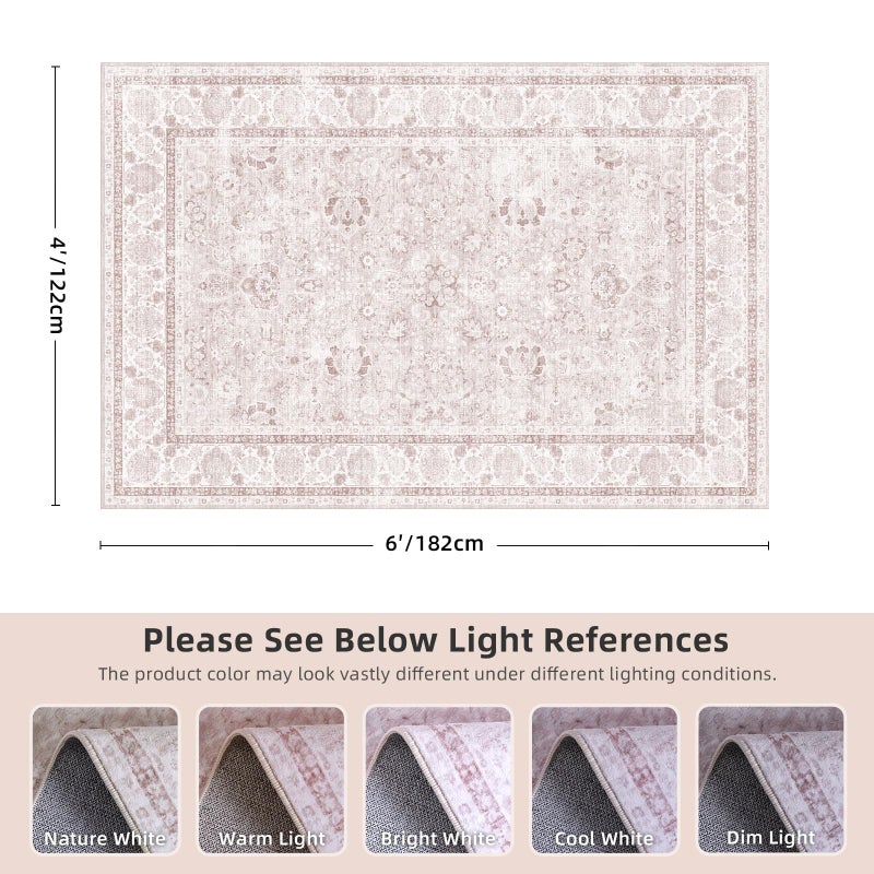 Deerly Light Pink 4x6 Rugs for Bedroom Nursery Rug Vintage Aesthetic Cute Boho Floral Washable Area Rug Indoor Carpet for Kids Room Playroom Living Room - Image 5