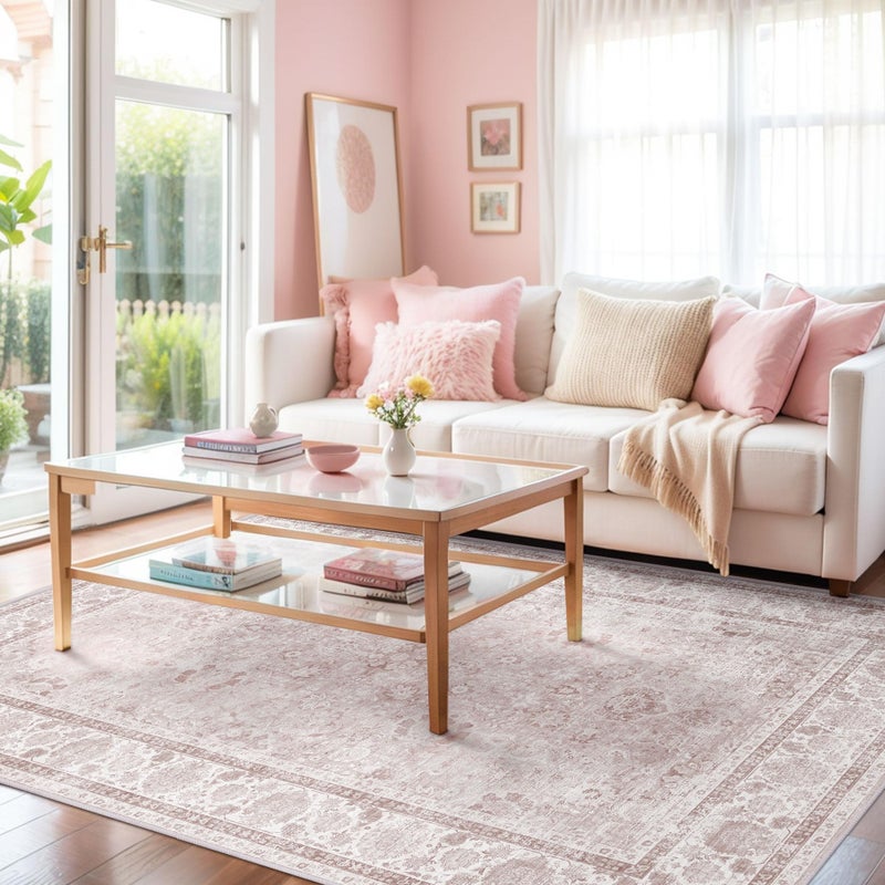 Deerly Light Pink 4x6 Rugs for Bedroom Nursery Rug Vintage Aesthetic Cute Boho Floral Washable Area Rug Indoor Carpet for Kids Room Playroom Living Room - Image 3