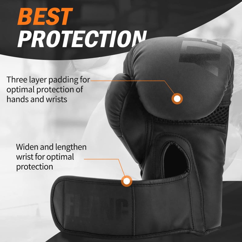 FIVING Boxing Gloves for Men and Women Suitable for Boxing Kickboxing Mixed Martial Arts Muay Thai MMA Heavy Bag Fighting Training (Black, 14oz) - Image 4
