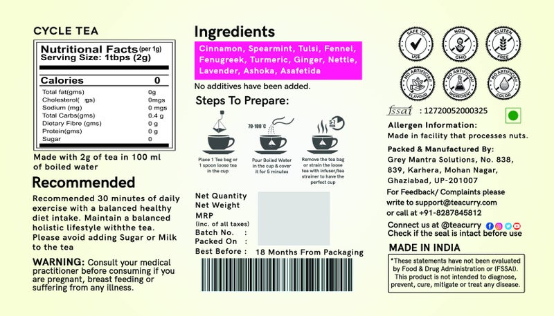TEACURRY She Cycle Tea for Her PMS Tea (30 Tea Bags | 1 Month Pack) | Womens health tea for pain relief, period cramp relief, bloating relief - period pain relief products - Image 5