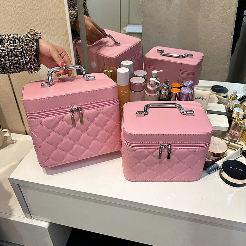 2026 New Trendy Quilted Embroidery Cosmetic Bag Portable High-End Hand-Held Makeup Case Solid Color - Image 1