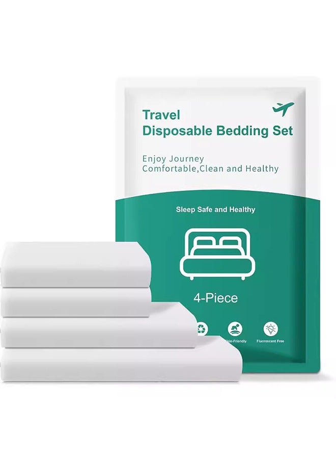 1 Pack (4 PCS) Disposable Bed Sheets for Travel Set with Quilt Cover & Pillowcases - Compatible with Most Hotel Beds - Travel Accessories Travel Essentials for Hotel, Cruise & More - Image 1