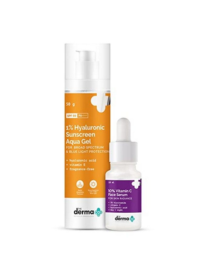 THE derma Co Glow & Protect Combo 10% Vitamin C Face Serum (30 Ml) + 1% Hyaluronic Sunscreen Aqua Gel (50 G) - Image 2
