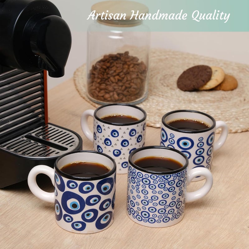 Elyese Ceramic Espresso Cups, 5 Oz Espresso Cups Set of 4, Handmade Espresso Cup, 2.75 Inch Espresso Mugs, Multicolor Demitasse Cups, Microwave & Dishwasher Safe Espresso Mugs, Coffe Mug Set (NAZAR CHARM) - Image 4
