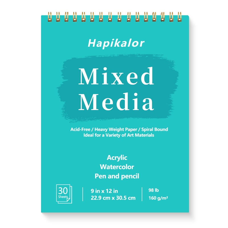 Hapikalor Sketch Book Mixed Media Pad - 9" x 12" Top Spiral Bound Sketch Pad, 30 Sheets 98lb/160gsm Acid-Free Drawing Paper, Art Supplies Sketchbook for Drawing, Sketching - Image 1
