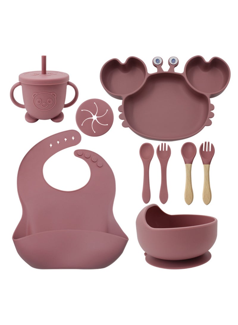 Premium Rose 9 Piece Weaning Feeding Supplies for Toddlers! Bib+Plate+Suction Silicone Baby Bowls! Self Eating Utensils Set with Spoons, Bibs, Plate, Toddlers Spoon Set! Set of 9! - Image 1