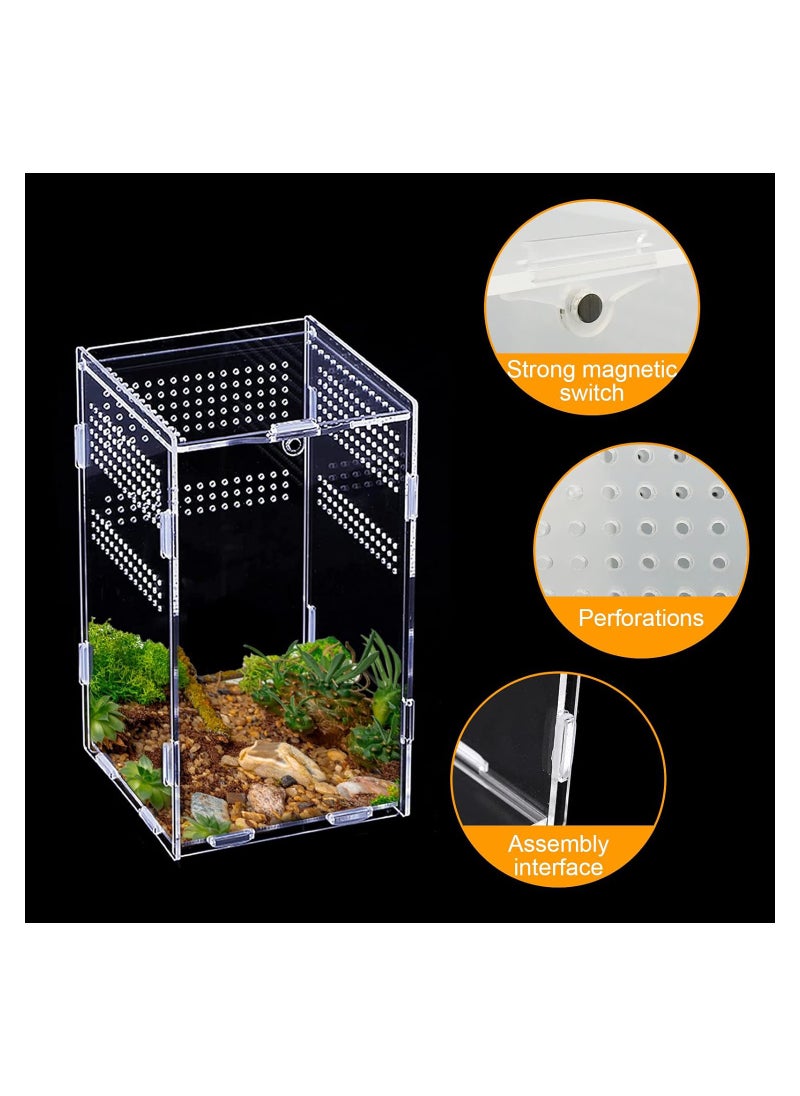 Excefore - Reptile Feeding Box Terrarium Breeding Box Transparent Insect Habitat Terrarium Case for Spiderlings, Insect, Snail, Gecko, Bearded Dragon, Praying Mantis And Other Reptiles (12x12x20cm) - Image 1
