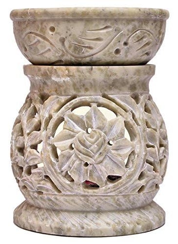 PSE EXPORT PSE EXPORT Pooja Creation Handcrafted Stone Aroma Lamp Oil Burner Diffuser Air Freshner in 3 inch  - Image 1