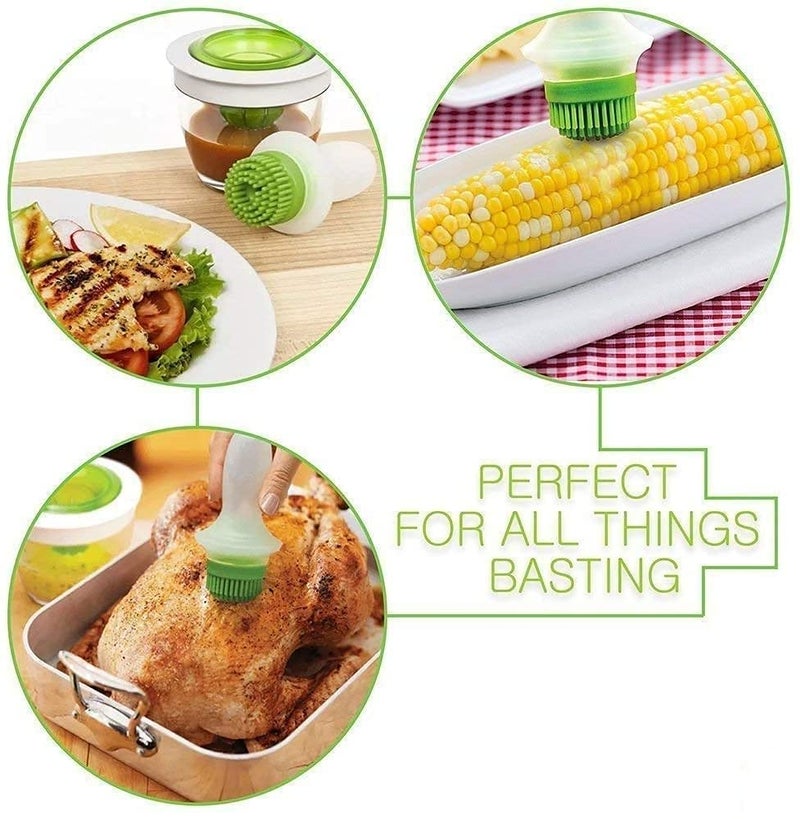 Orrda Chefs Basting Set Silicone Oil Brush Dispenser Glass Bowl Container Set for Cooking BBQ Baking and Grilling_WhiteGreen - Image 5