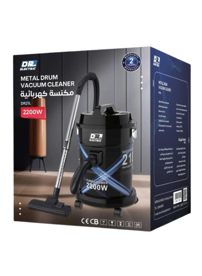 DR.ELECTRIC Metal Vacuum Cleaner 2200W, 21L, Multistage Filtration System, Telescopic Tube, Black and Blue, DR21L - Image 1