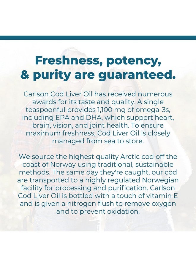 Carlson زيت كبد السمك 1100 ملغ أوميغا 3 من كبد سمك القد النرويجي المستدام من مصادر نوردية سائلة غير منكهة 500 مل (16.9 أونصة سائلة) - Image 5