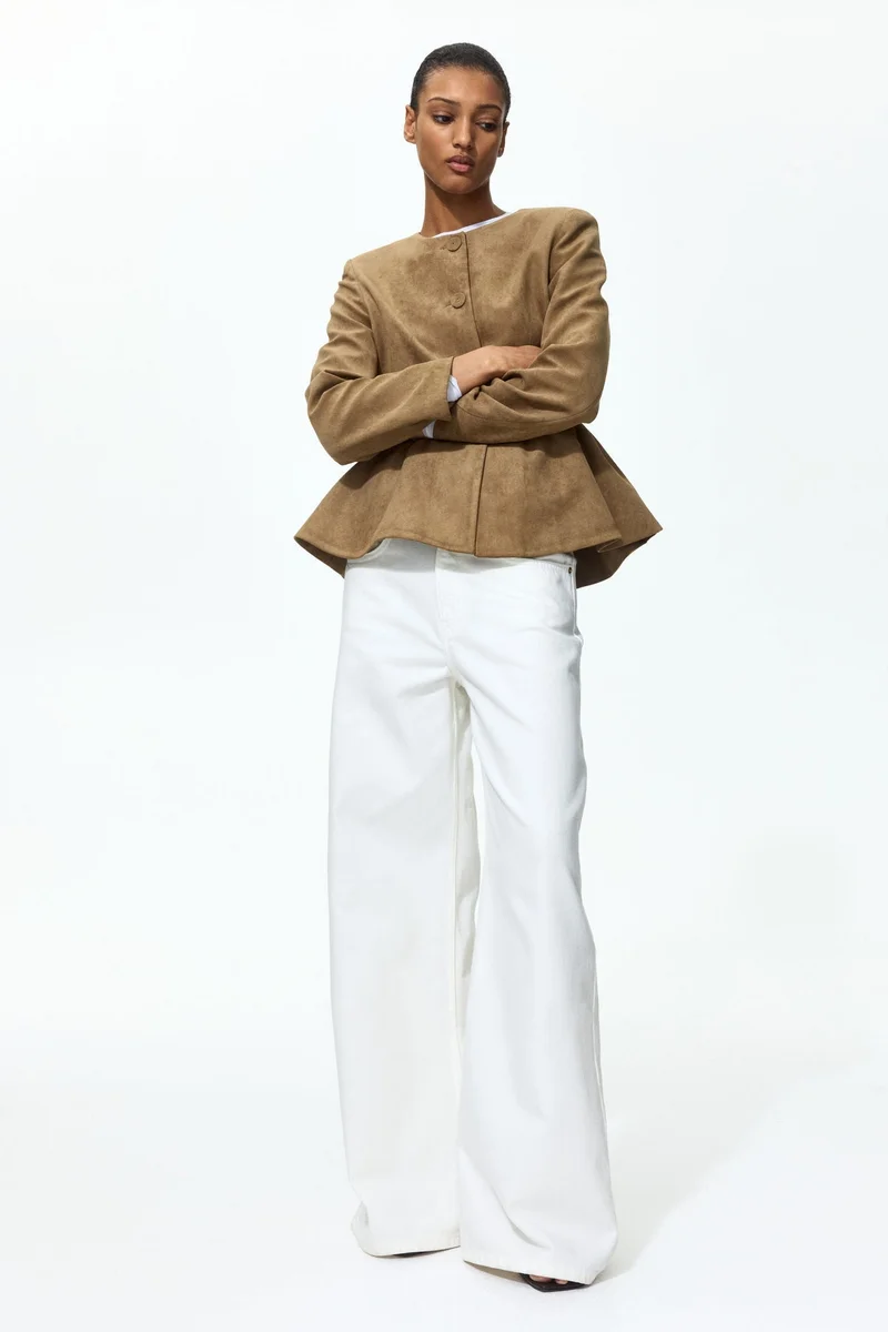 Collarless peplum jacket