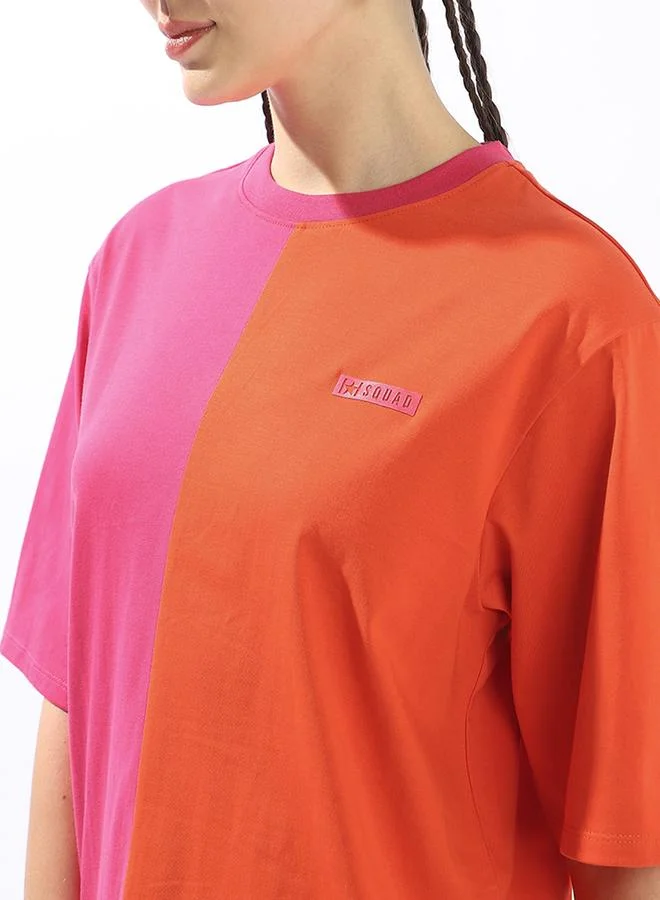 HIGH STAR Women's Multicolour 100% Cotton Colour Blocked Oversized T-Shirt