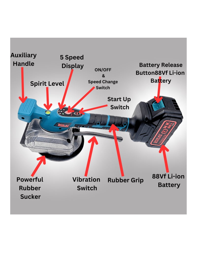BONAI BONAI Cordless Tile Vibrator Machine – 88VF Li-Ion, 4.0Ah Battery, 5 Speed Settings, 80KG Suction, for Tile Leveling, Floor & Wall Tiling, Brick Laying  - Image 5
