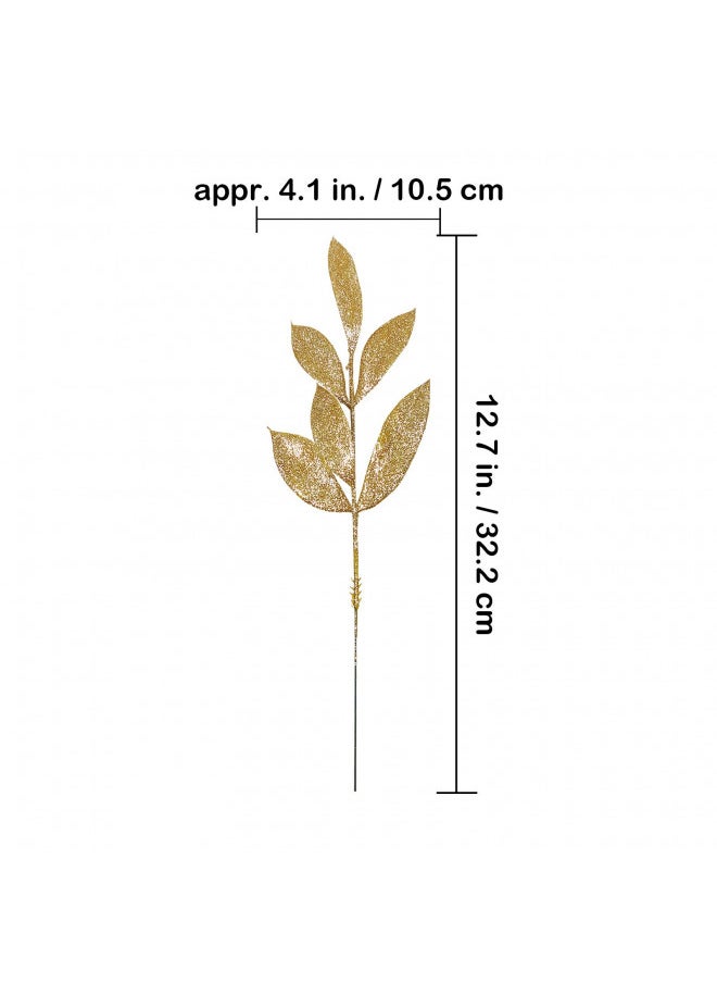 40 Pieces Gold Glittered Artificial Leaf Spray Picks 12" Tall for Christmas Winter Wedding Wreath Tree Swag Floral Arrangment Vase Bouquets Table Centerpieces Decoration