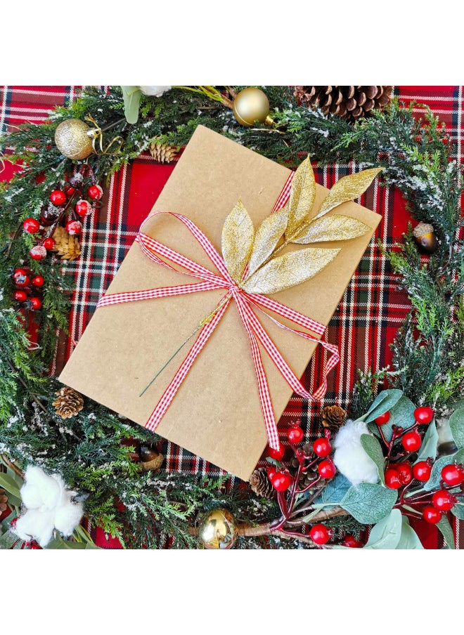 40 Pieces Gold Glittered Artificial Leaf Spray Picks 12" Tall for Christmas Winter Wedding Wreath Tree Swag Floral Arrangment Vase Bouquets Table Centerpieces Decoration